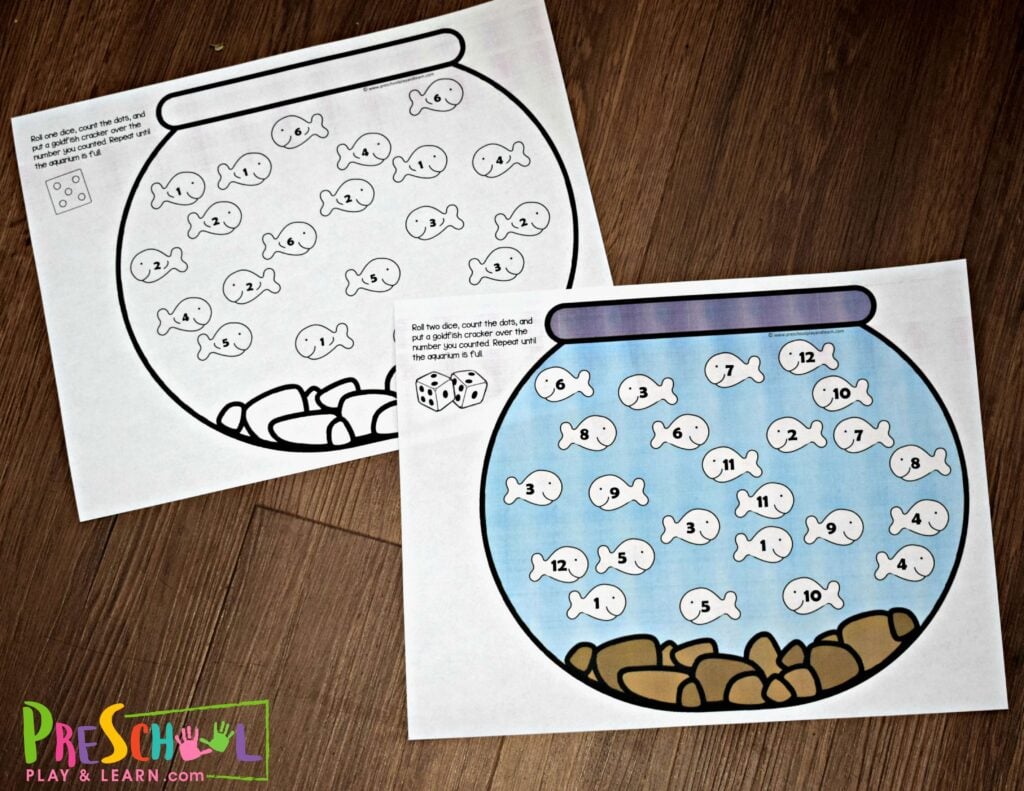 Grab these free printable number worksheets to practice Preschool Math with Fish Crackers