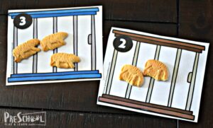 Kids will count out the correct number of animal cookies as the number on the animal enclosure.