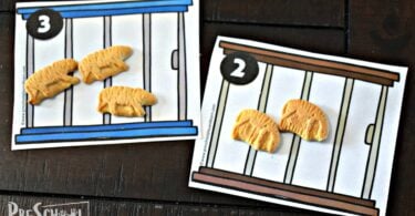 Kids will count out the correct number of animal cookies as the number on the animal enclosure.