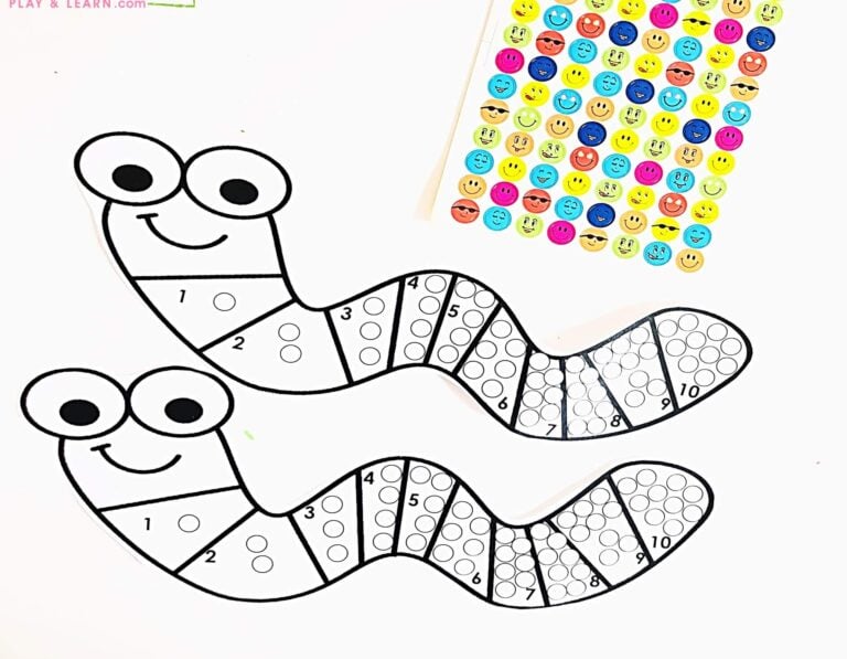 FREE Printable Silly Worm Counting to 10 with Stickers