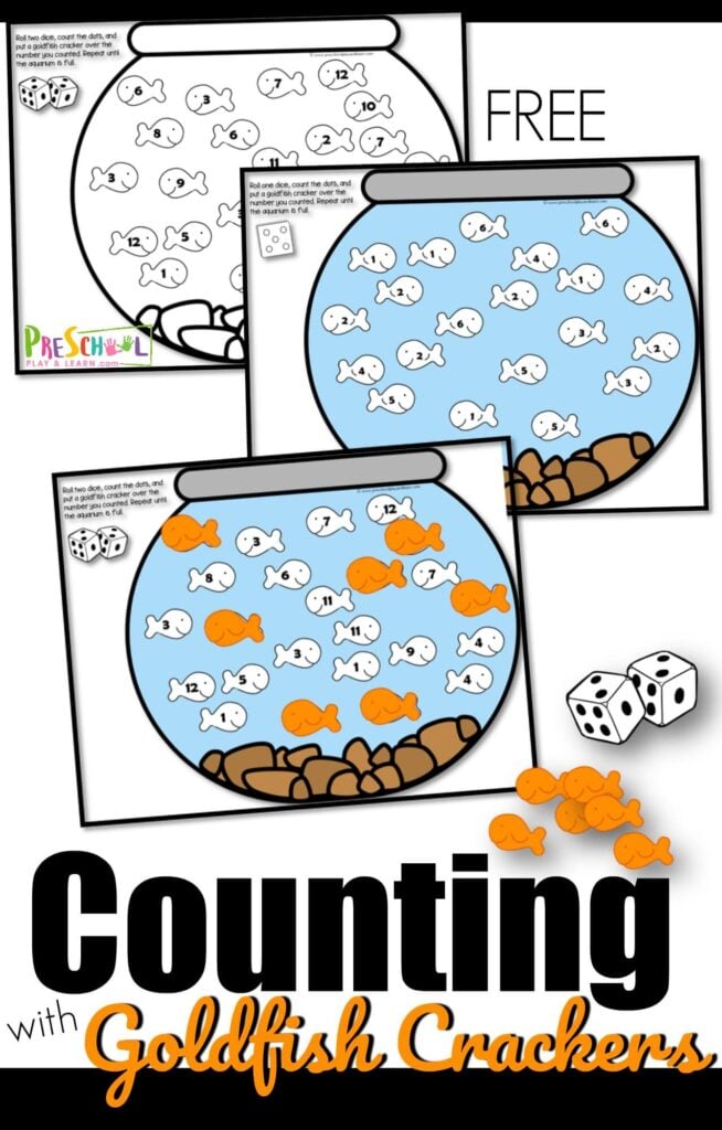 FREE Counting with Goldfish Activity - this is such a fun activity to help kids practice counting while having fun with goldfish crackers. Such a clever math activities for preschoolers. #preschool #prescholmath #goldfishcrackers #counting