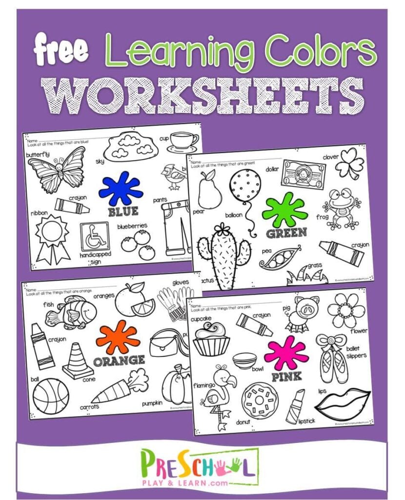 Free Kids Worksheets- these super cute coloring pages are a great way for toddler, preschool, and kindergarten age kids to practice color recognition. #toddler #prek #coloringpages