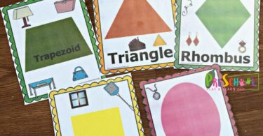 FREE Shape Flashcards have so many ways to help toddler, rpeschool, and kindergarten age kids learning shapes including a shape scavenger hunt #shapes #preschool #preschoolmath
