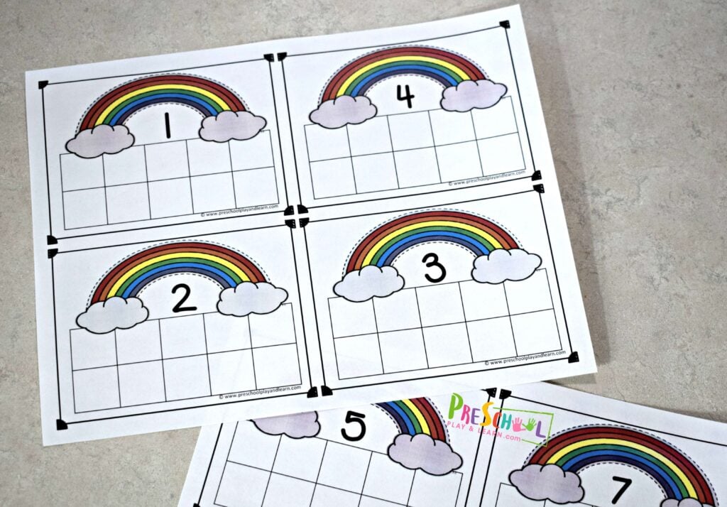 Free printable rainbow ten frame math activity