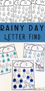 FREE Rainy Day Letter Find- this free printable alphabet worksheets are a fun way for preschoolers to practice letter recognition with a fun spring activities for preschoolers! #preschool #alphabet #letterrecognition