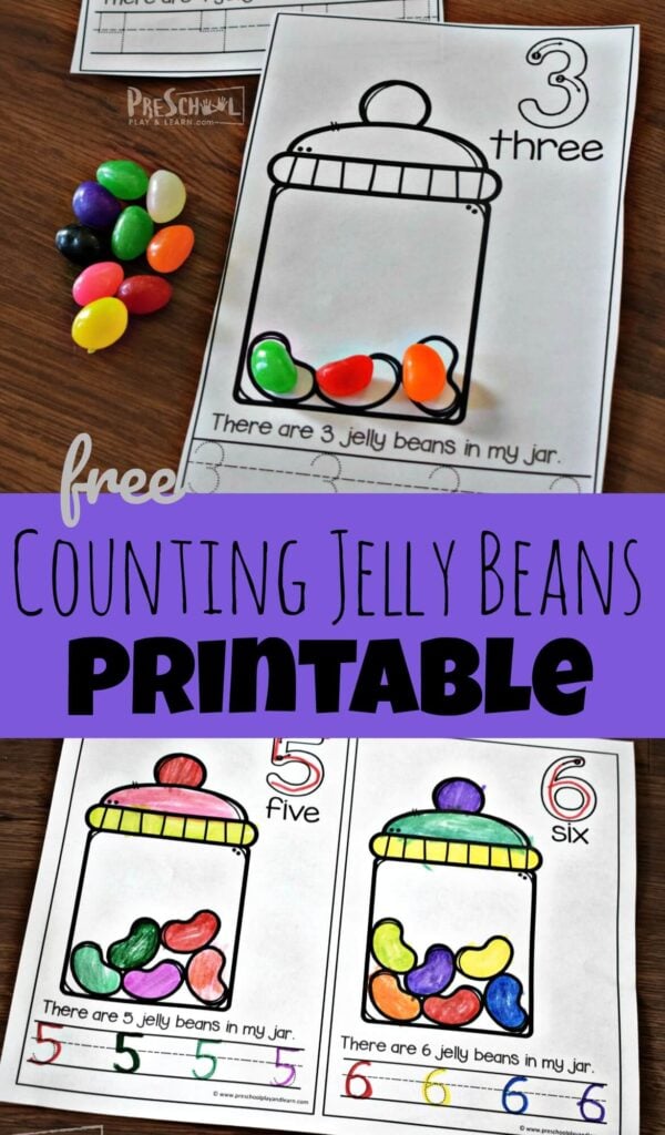 FREE Counting Jelly Beans Early Reader - these free printable math worksheets help preschool and kindergarten kids practice numbers 1-11, writing numbers, one to one correspondence and more with a fun Easter theme #jellybeans #preschool #counting
