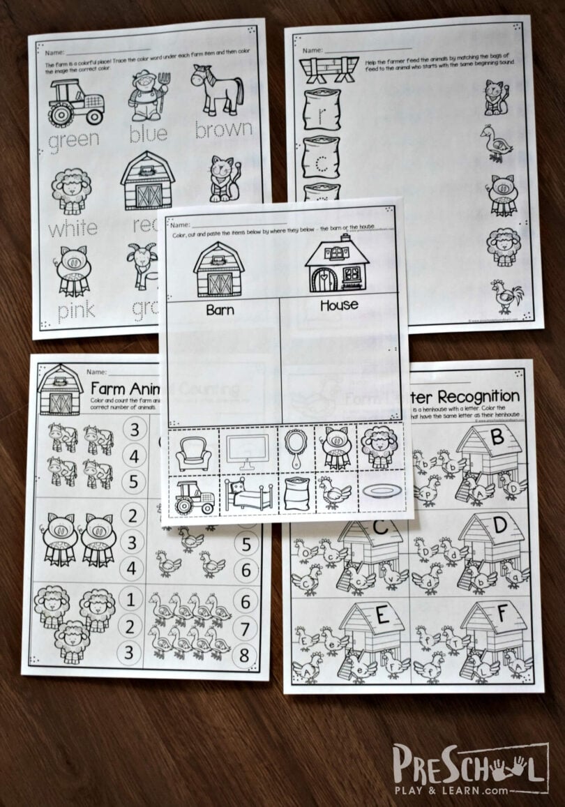 FREE Farm Worksheets for Preschoolers