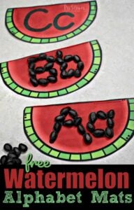 FREE Watermelon Alphabet Mat - super cute, hands on activity for preschool, prek, and kindergarten age kids to practice forming uppercase and lowercase letters #alphabet #preschool #watermelon