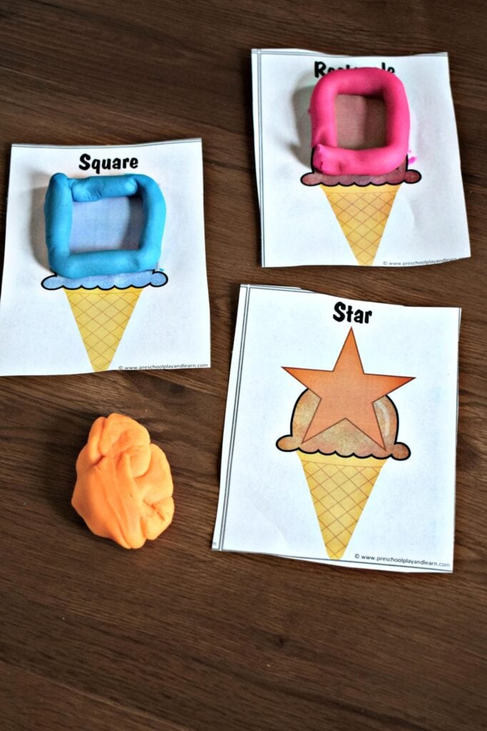 Make playdough shapes with these ice cream playdough mats! These summer printables make a fun ice cream activity for preschooler.