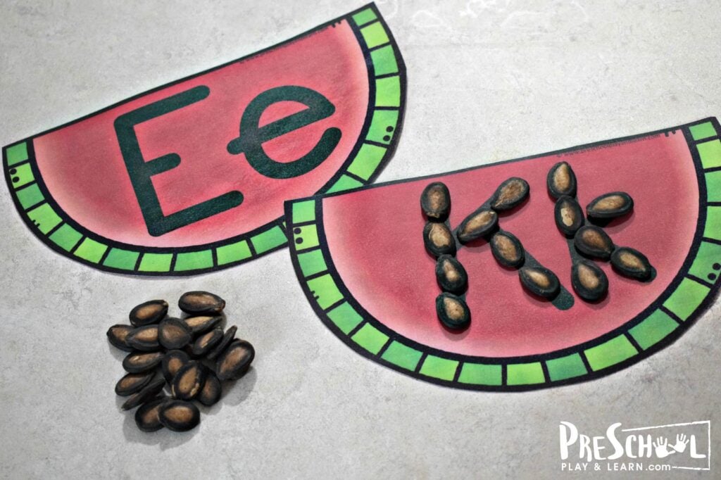 This super cute watermelon alphabet activity is fun practice for toddler, preschool, and kindergarten age kids.
