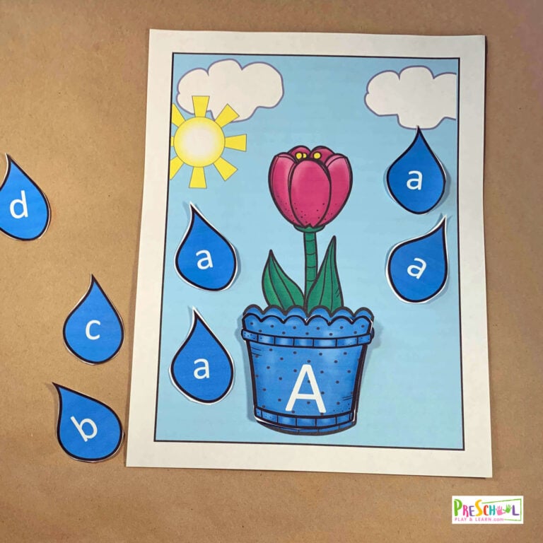 Spring Flower Alphabet Matching Activity for Preschoolers