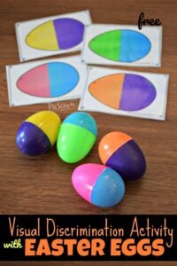 Visual Discrimination Activity with Plastic Easter Eggs - this is a fun hands on math activity for toddler, preschool, and kindergarten age kids.