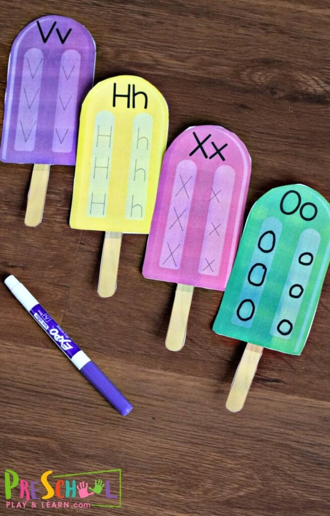 Fun summer activity for writing alphabet letters.