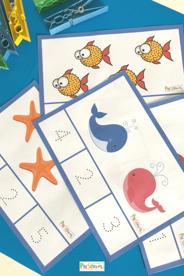 Ocean themed counting activity for preschool, prek, and kindergarten  age kids.