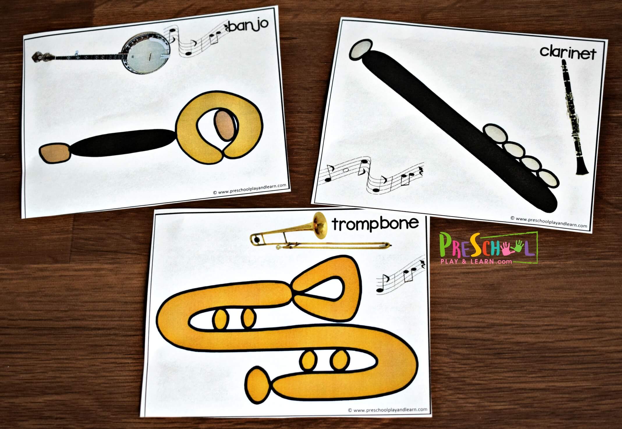 These music instruments for kids flashcards help kids see the actual instrument plus make one themselves with playdough.