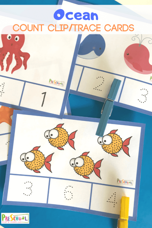 These cute, free printable ocean counting cards are a fun, engaging way for toddler, preschool, and pre-k chidren to practice how to count. Use the ocean printables in this math activity for preschoolers to make learning FUN. The cute octopus, whale, fish, and other clipart make it perfect to use with an Ocean theme or Under the sea theme. Simply print pdf file with ocean counting activity and you are ready to play and learn!