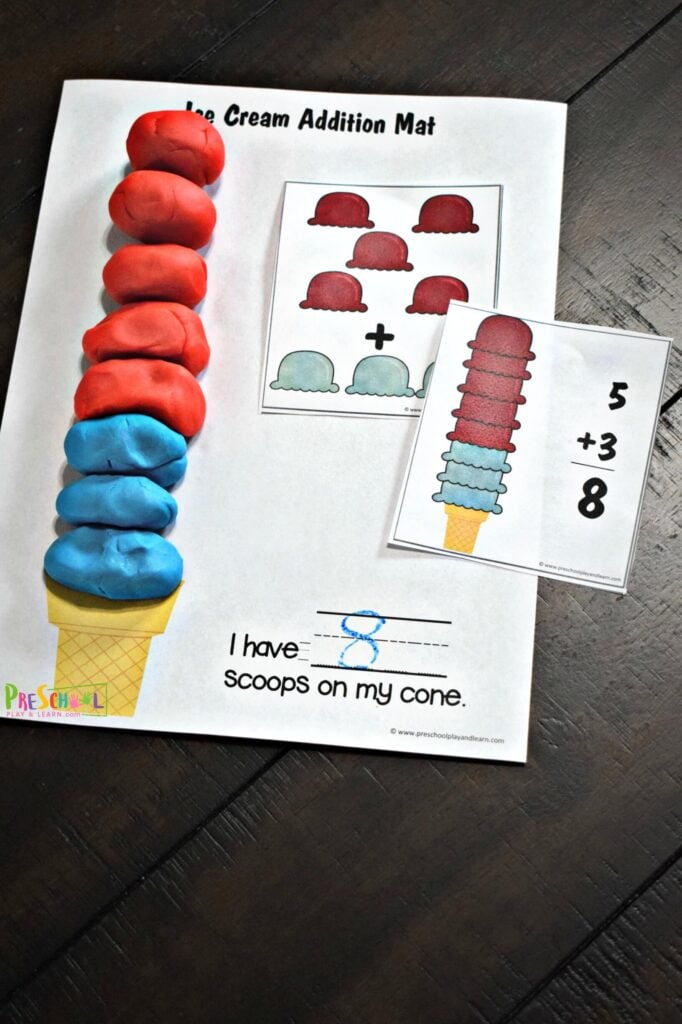 Sneak in summer math with this hands-on ice cream activity. Download ice cream printables for an EPIC playdough activity for kids! 