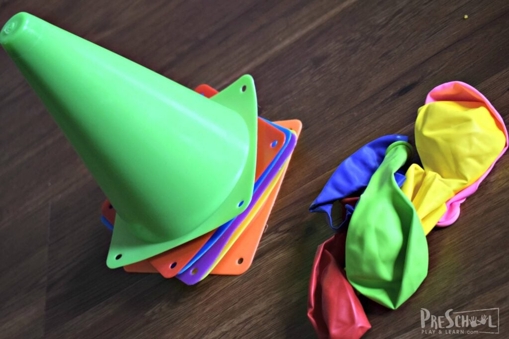 Super cute math activity using colorful cones and balloons
