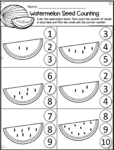 Watermelon Seed Counting Summer Math Worksheet