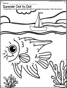 Fish Dot to Dot Worksheets Count to 20