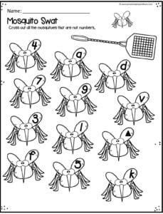 Mosquito Number Differentiation summer number worksheets