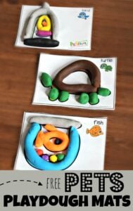 FREE Pets Playdough Mats - these super cute preschool printables allow kids to strengthen hands, have fun, all while enjoying this fun kids activity. #playdough #preschool #kindergarten