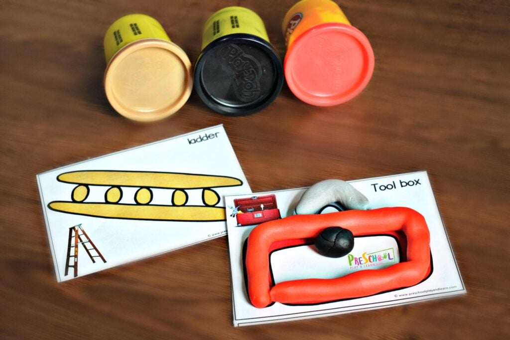 These free printable playdough mats feature tools