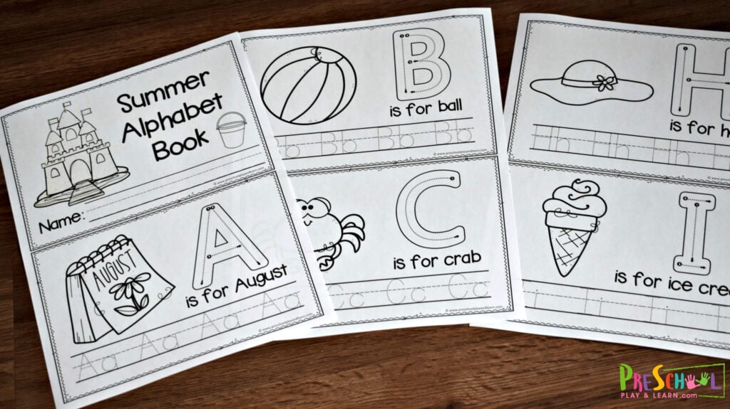 This free printable Summer Alphabet Book is a fun way for kids to practice writing uppercase letters and the sounds they make.