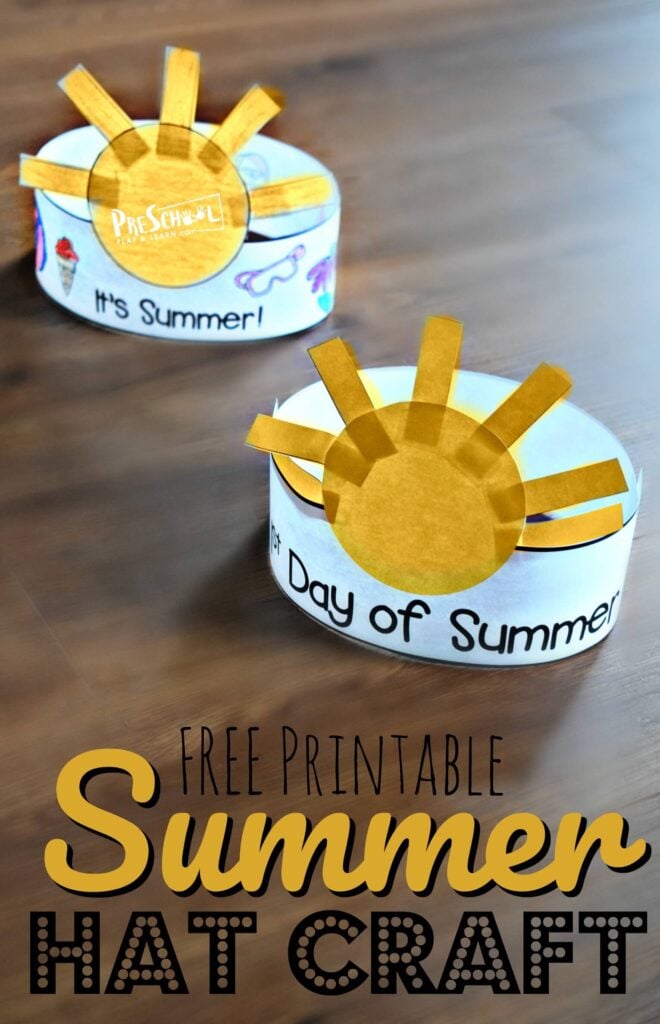 FREE First Day of Summer Printable Hat - this super cute summer craft for kids is a great way to celebrate summer with toddler, preschool, and kindergarten age kids! #summer #craftsforkids #preschool