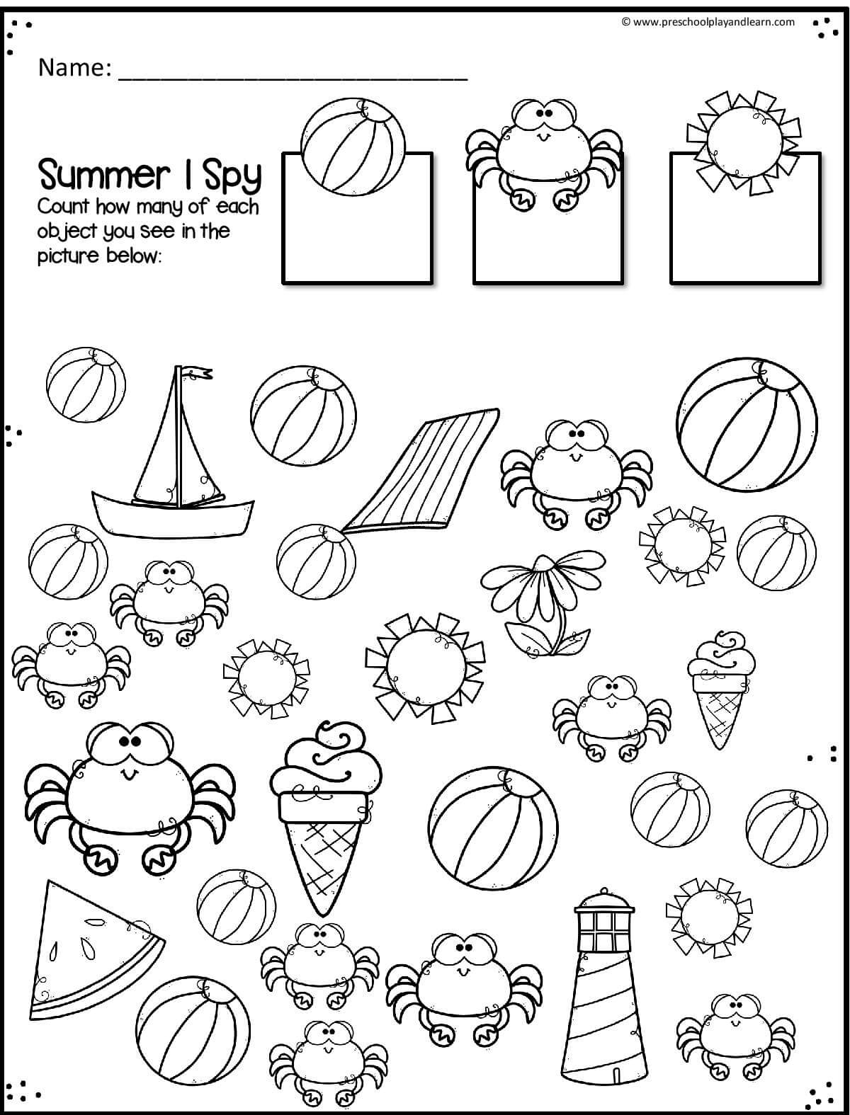 FREE Preschool Summer Math Worksheets