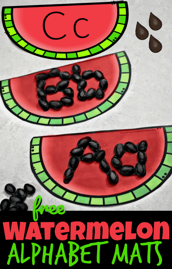 These super cute, watermelon printables help toddler, preschool, pre-k, and kindergarten age chidlren how to make both uppercase and lowercase letters. These free printable alphabet mats are such a fun summer activities for preschoolers for summer learning or watermelon theme activities. Simply print summer printables and you are ready to try this watermelon activities.