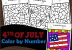4th of July color by number worksheets for preschool and kindergarten