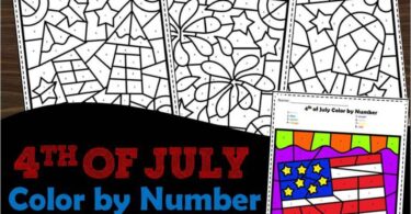 4th of July color by number worksheets for preschool and kindergarten