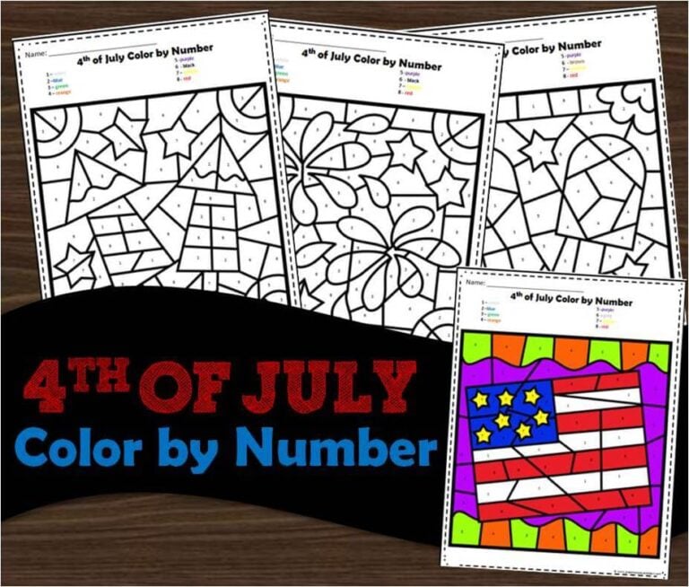 4th of July Color by Number Printable Worksheets