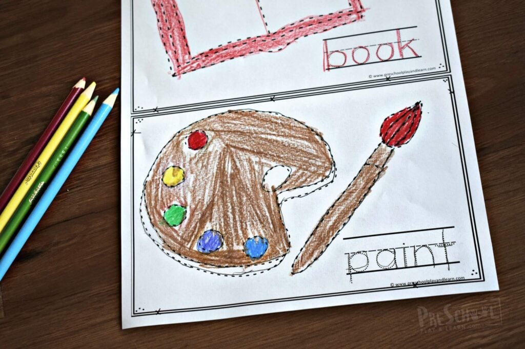 Back to School printables to help preschoolers and kindergartners trace school supplies in this fun first day of school activity. 