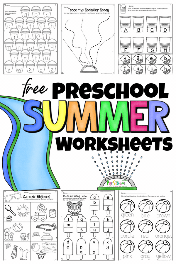 Grab these preschool summer worksheets to sneak in some fun summer learning with NO PREP summer worksheets. These summer worksheets preschool are filled with cute ways for toddler, preschool, pre-k, and kindergarten age chidlren to practice letters, rhyming, tracing, what letter comes next, alphbet matching, colors, counting, and more! Simply download pdf file with summer worksheets for preschool and you are ready to play and learn with summer activities for preschoolers!