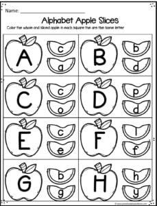 Help kids practice matching upper and lowercase letters with these apple theme alphabet printables