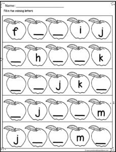 Alphabet worksheets to help kids work on what letter comes next