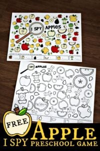 FREE Apple I Spy Preschool Game - super cute math activity for preschoolers to practice counting to 10 and counting to 20 while working on visual discrimination with an apple theme #appletheme #preschool #counting