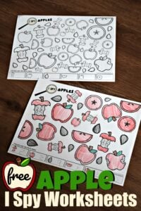 FREE Apple I Spy Worksheets are a fun way for preschool, prek, and kindergarten age kids to practice counting and visual discrimination