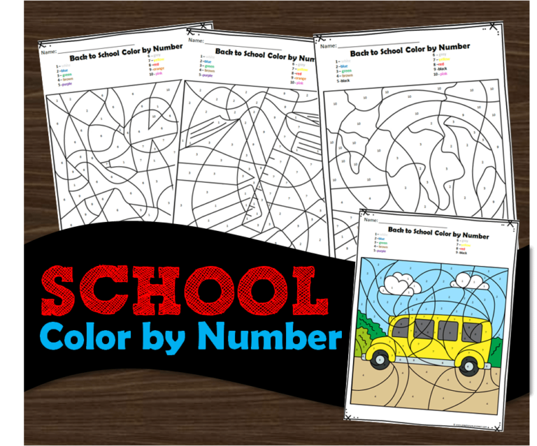 FREE Printable Back to School Color by Number Worksheets