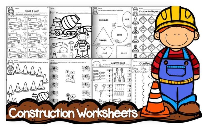 FREE Preschool Construction Theme Printable Worksheets