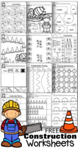 FREE Construction Worksheets for Preschoolers - super cute and free printable math and literacy worksheets to help preschool, prek, and kindergarten age kids practice counting and alphabet letters matching upper and lowercase letters with a fun preschool theme. #construction #preschool #worksheetsforkids