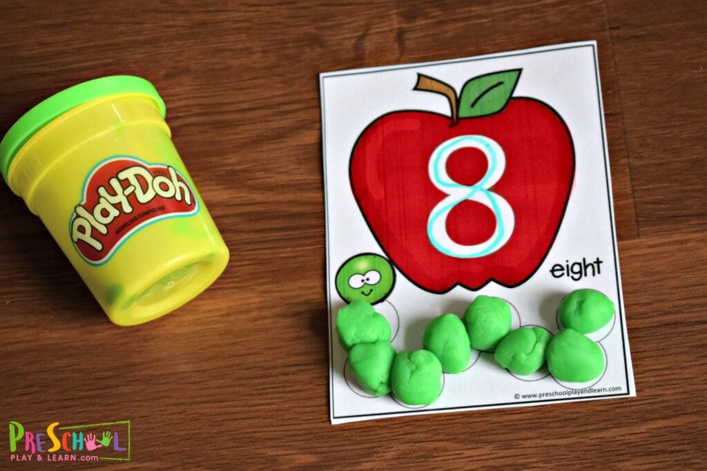 Super cute apple and worm count to 10 activity with playdough