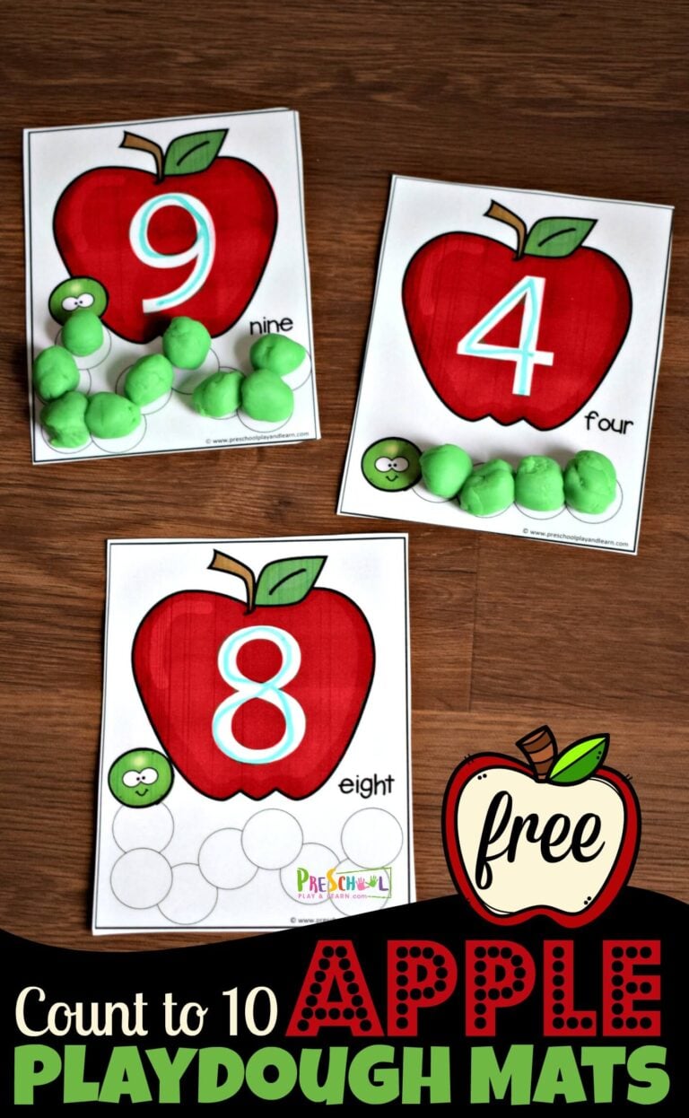 Count to 10 Apple Playdough Mats FREE Printable Activity