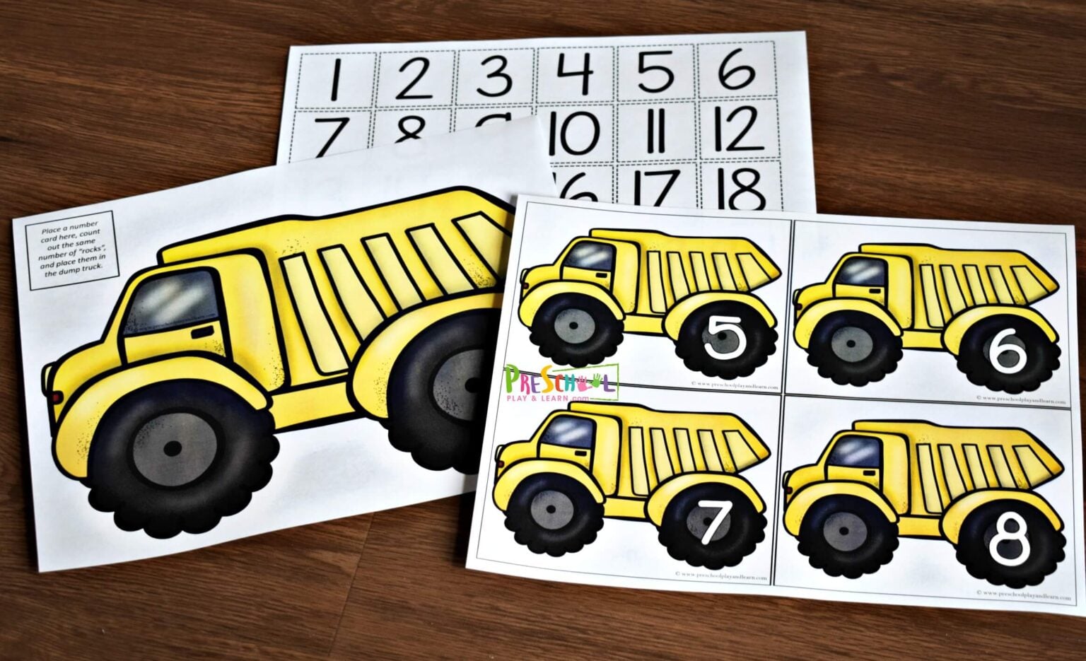 FREE Printable Construction Playdough Mats - Counting to 20