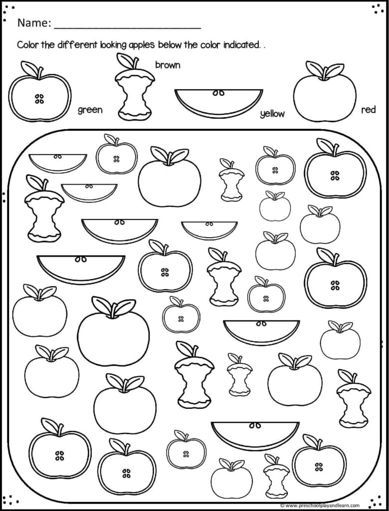 FREE Printable Apple Worksheets for Preschool and Kindergarten