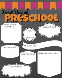 first day of preschool printable