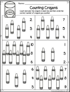 free preschool printables to practice counting crayons