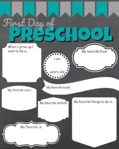 super cute and FREE printable my first day of preschool sign